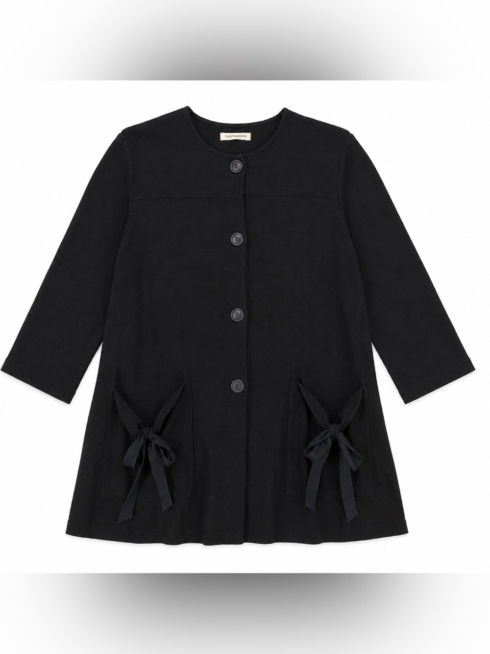 Clothespin Black Knit Tie Pocket Cardigan Jacket Tunic Top Size M Boho Lagenlook